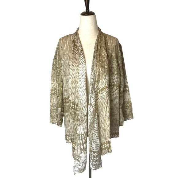 Unworn!! Chico's Metallic Patchwork Lightweight Linen Open Jacket Size M - Picture 2 of 12